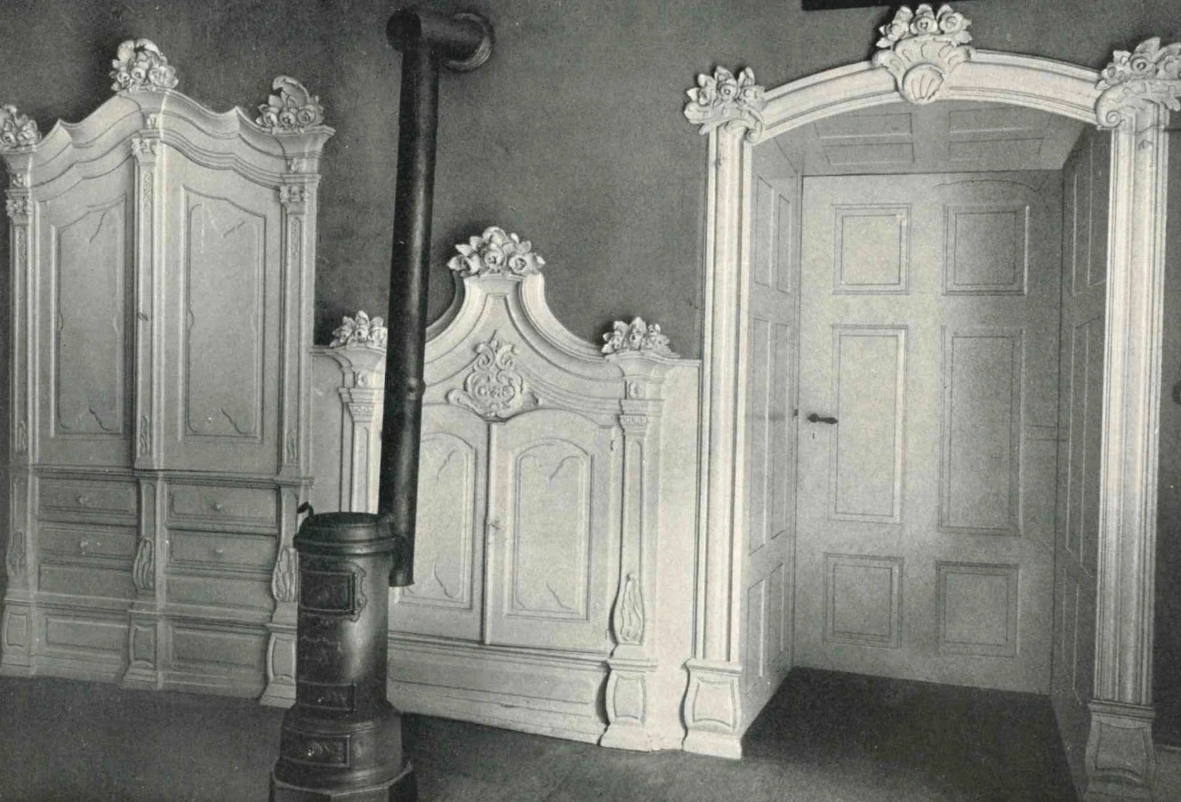 Historic ornamental interior with a stove